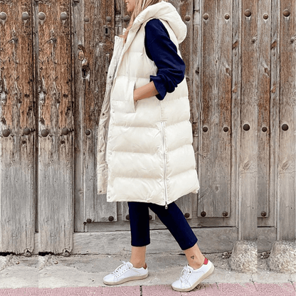 Celeni | Long Padded Puffer Vest For Women With Hood Warmth - Nalani - UK Fashion Clothing and Decor