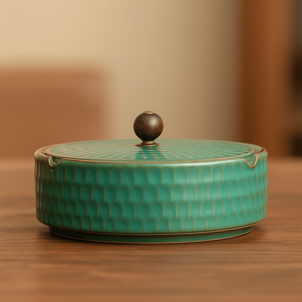 Ceramic Ash Tray With Wooden Lid Home Decor - Nalani - UK Fashion Clothing and Decor