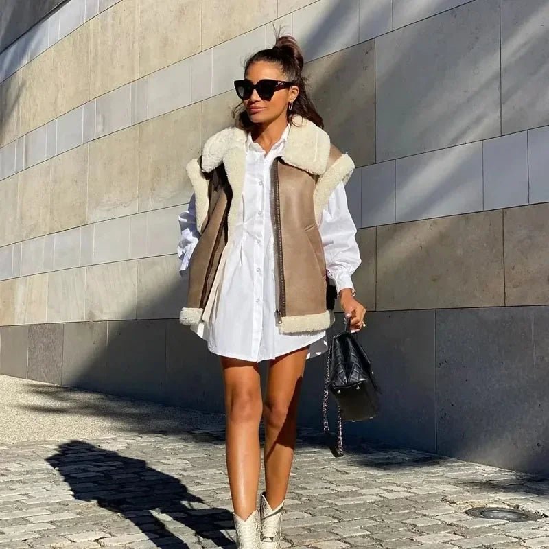 Chic Sleeveless Fur Vest Coat For Layering In Winter Warmth - Nalani - UK Fashion Clothing and Decor