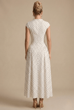 Chic Women's Polka Dot Maxi Dress - High Neck Cap Sleeve - Full Skirt - Nalani - Fashion Clothing and Decor
