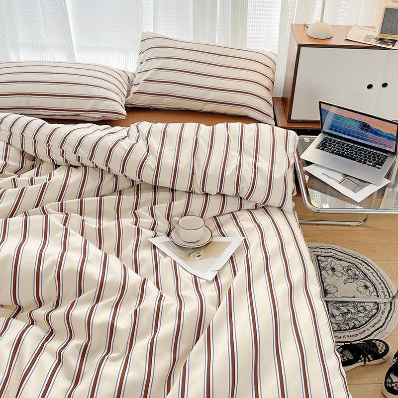 Classic Striped Bedding Set Duvet Cover Sheet Pillowcases - Nalani - UK Fashion Clothing and Decor