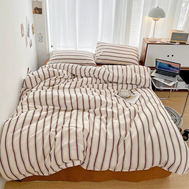Classic Striped Bedding Set Duvet Cover Sheet Pillowcases - Nalani - UK Fashion Clothing and Decor