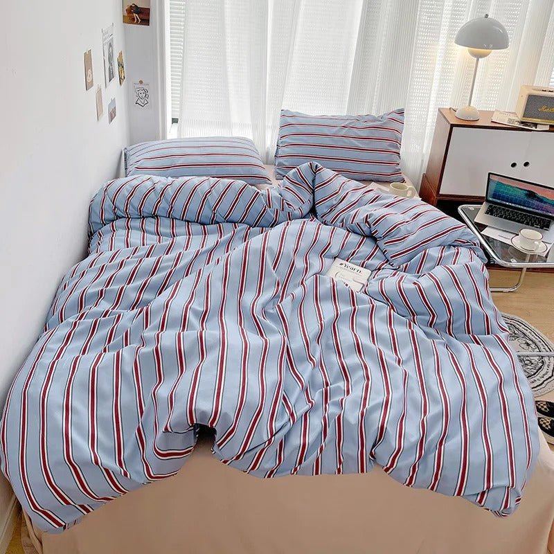 Classic Striped Bedding Set Duvet Cover Sheet Pillowcases - Nalani - UK Fashion Clothing and Decor