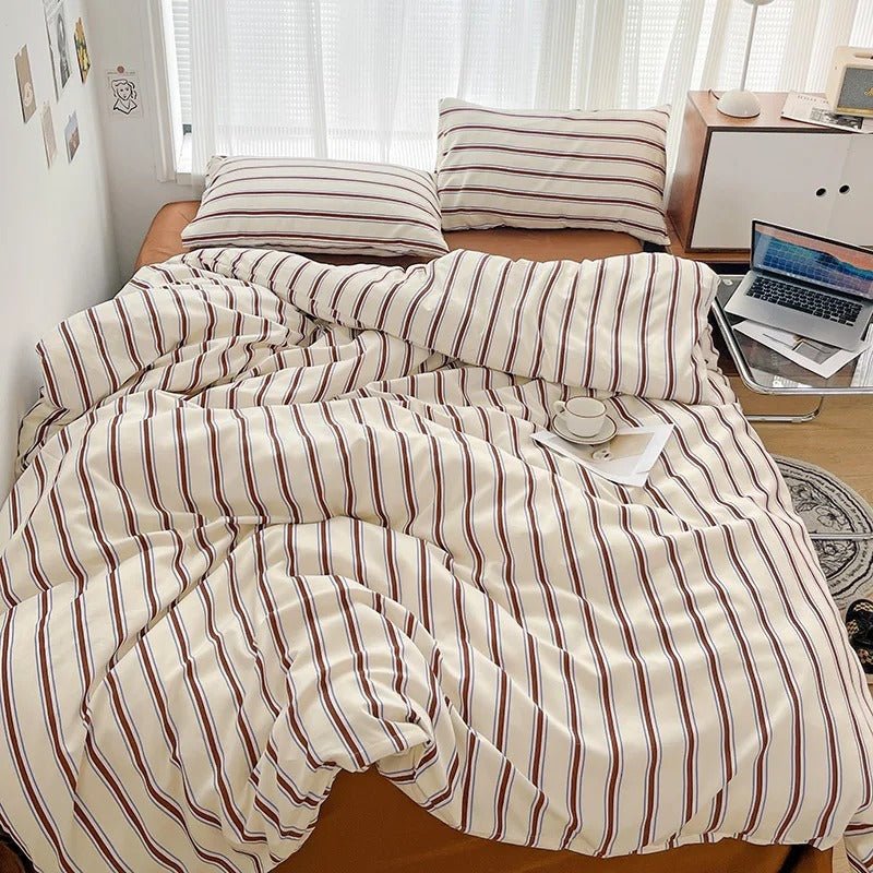 Classic Striped Bedding Set Duvet Cover Sheet Pillowcases - Nalani - UK Fashion Clothing and Decor