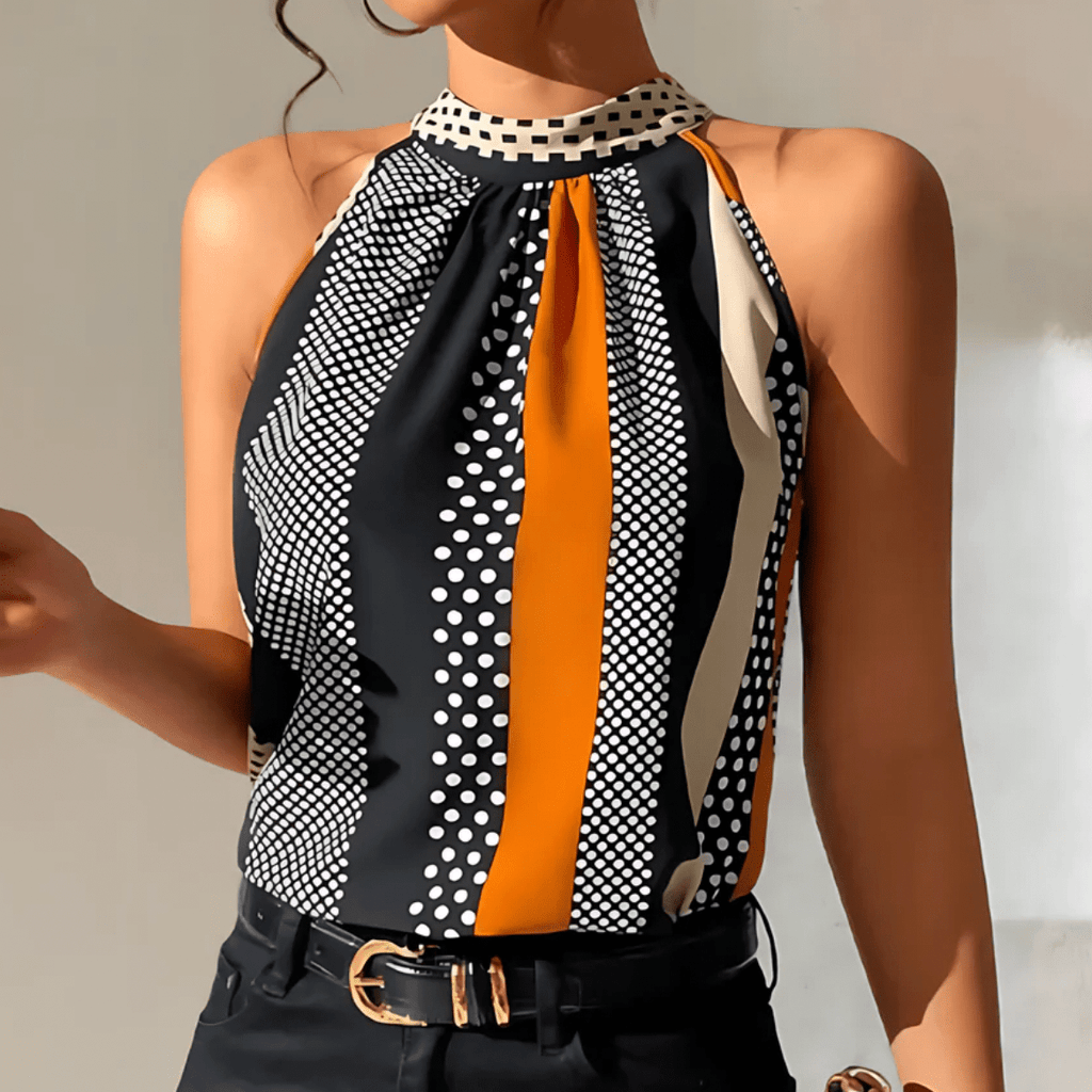 Clementine | Sleeveless summer top for women with halter neck | Polka dots & stripes - Nalani - Fashion Clothing and Decor