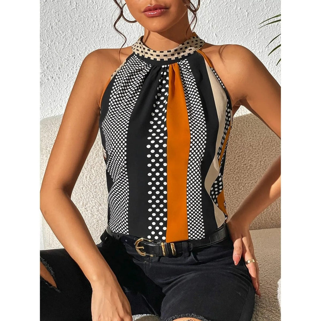 Clementine | Sleeveless summer top for women with halter neck | Polka dots & stripes - Nalani - Fashion Clothing and Decor