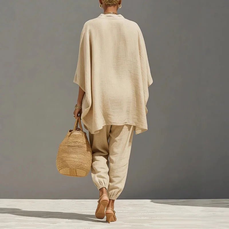 Cordella Linen Matching Set Featuring Batwing Sleeves And Relaxed Fit - Nalani - Fashion Clothing and Decor