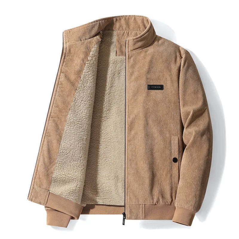Corduroy Winter Jacket Stand Collar Soft Lining Zip Closure - Nalani - UK Fashion Clothing and Decor