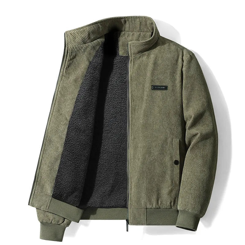 Corduroy Winter Jacket Stand Collar Soft Lining Zip Closure - Nalani - UK Fashion Clothing and Decor