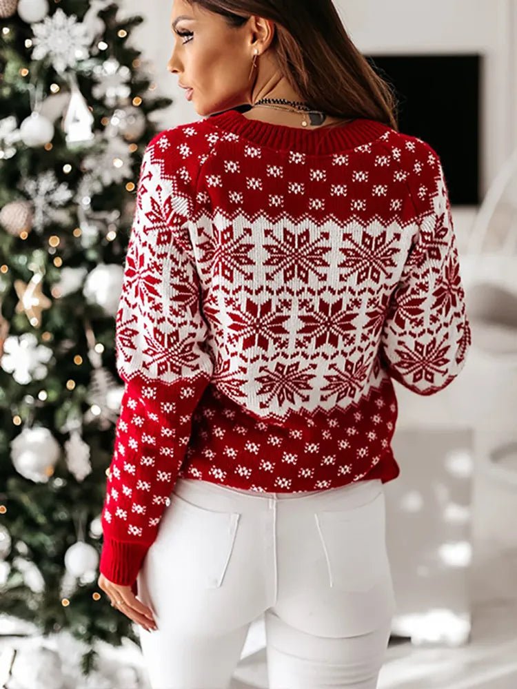 Cozy Christmas Sweater With Festive Trees Reindeer Snowflakes - Nalani - UK Fashion Clothing and Decor