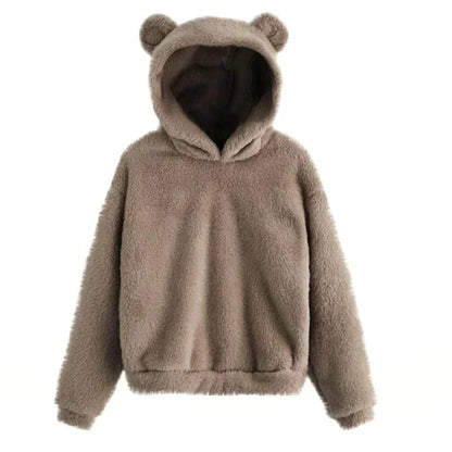 Cozy Fleece Hoodie With Bear Ear Hood For Women Lounge - Nalani - UK Fashion Clothing and Decor