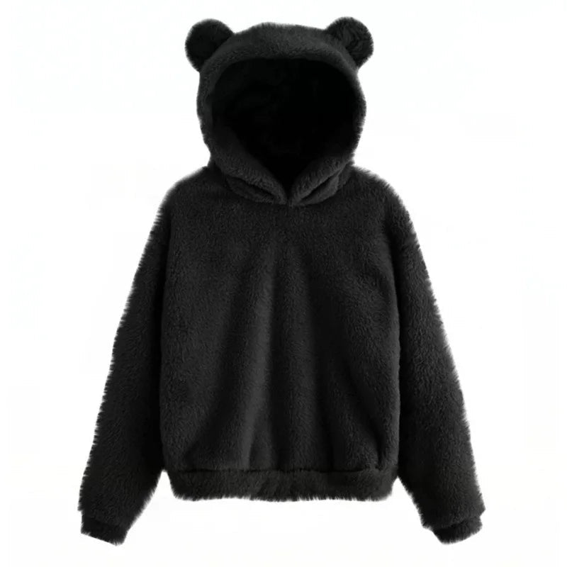 Cozy Fleece Hoodie With Bear Ear Hood For Women Lounge - Nalani - UK Fashion Clothing and Decor