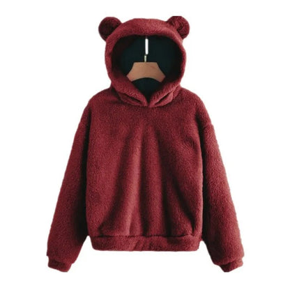 Cozy Fleece Hoodie With Bear Ear Hood For Women Lounge - Nalani - UK Fashion Clothing and Decor