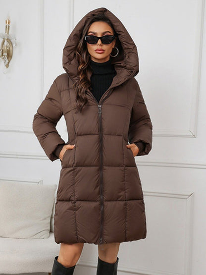 Cozy Long Padded Down Jacket With Hood For Cold Winter - Nalani - UK Fashion Clothing and Decor
