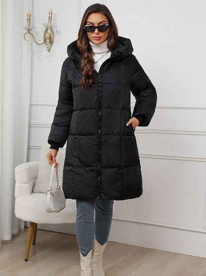 Cozy Long Padded Down Jacket With Hood For Cold Winter - Nalani - UK Fashion Clothing and Decor