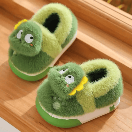 Cute Green Warm Plush Lined Dinosaur Slippers For Kids - Nalani - UK Fashion Clothing and Decor