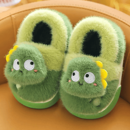 Cute Green Warm Plush Lined Dinosaur Slippers For Kids - Nalani - UK Fashion Clothing and Decor