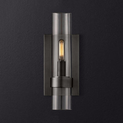 Cylinder Sconce Wall Lamp Clear Glass Black Brass For Stair - Nalani - UK Fashion Clothing and Decor