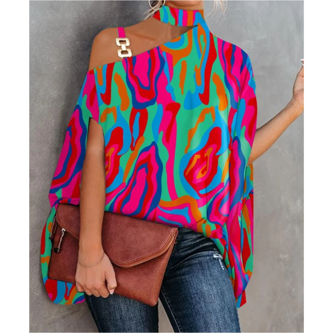 Delaney | Asymmetrical women's top with batwing sleeves and print | Relaxed fit - Nalani - Fashion Clothing and Decor
