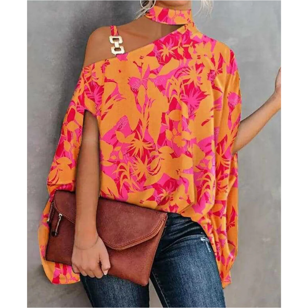 Delaney | Asymmetrical women's top with batwing sleeves and print | Relaxed fit - Nalani - Fashion Clothing and Decor