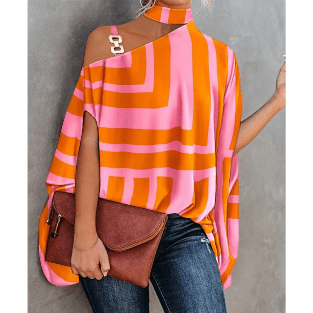 Delaney | Asymmetrical women's top with batwing sleeves and print | Relaxed fit - Nalani - Fashion Clothing and Decor