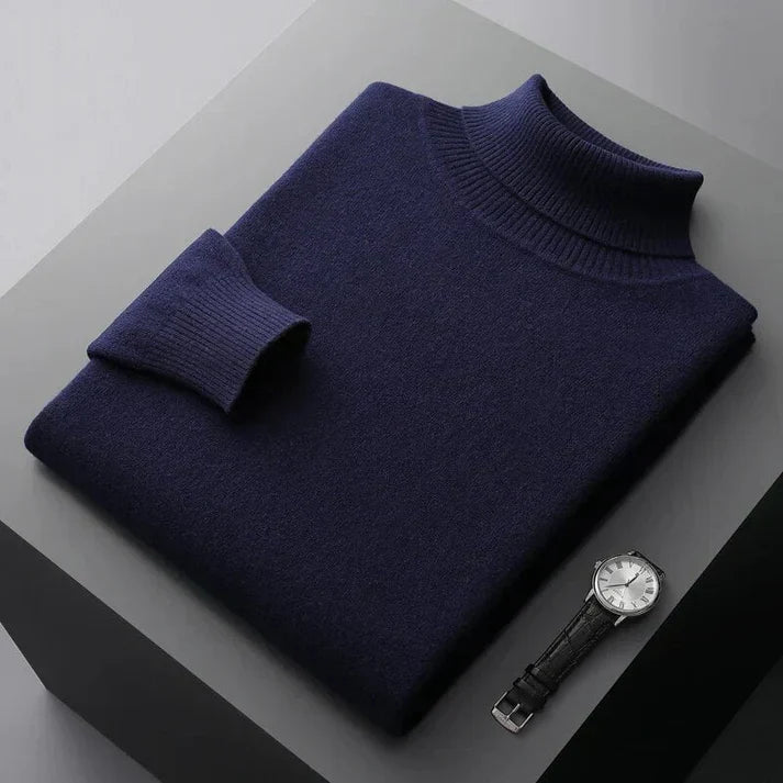 Denim Blue Men's Turtleneck Sweater Slim Fit Knitwear - Nalani - UK Fashion Clothing and Decor