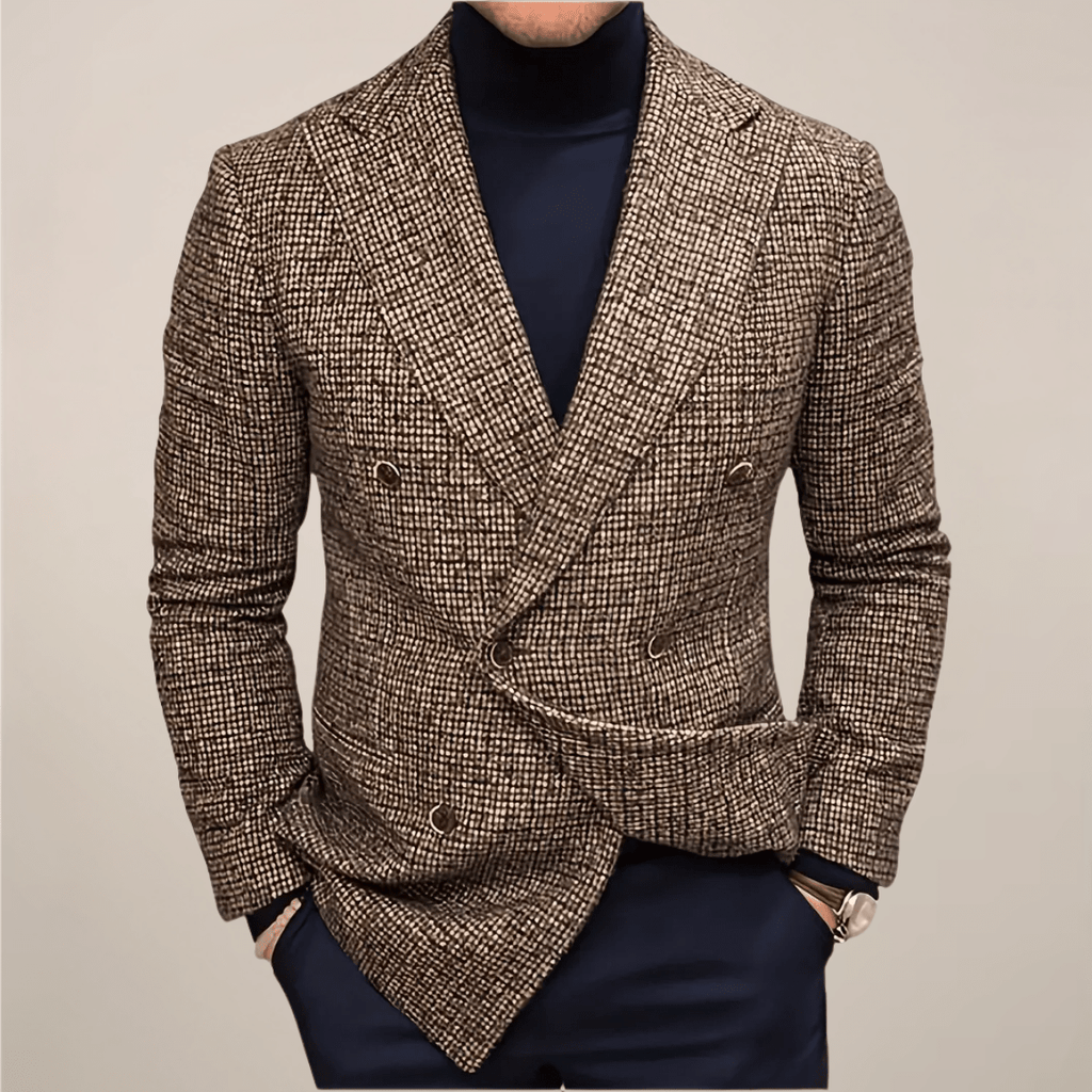 Double Breasted Slim Fit Checked Pattern Blazer Tailored Jacket - Nalani - UK Fashion Clothing and Decor