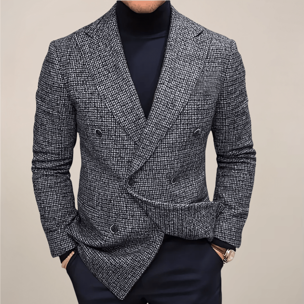 Double Breasted Slim Fit Checked Pattern Blazer Tailored Jacket - Nalani - UK Fashion Clothing and Decor