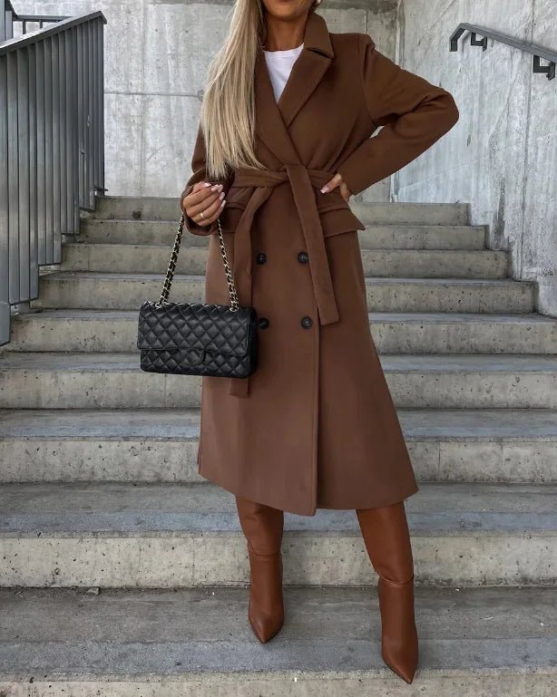 Double Breasted Winter Coat With Waist Belt And Classic Fit - Nalani - UK Fashion Clothing and Decor