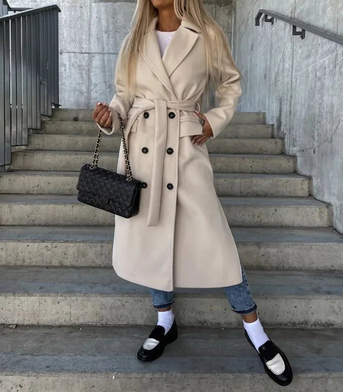 Double Breasted Winter Coat With Waist Belt And Classic Fit - Nalani - UK Fashion Clothing and Decor