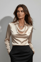 Draped Cowl Neck Blouse With Elegant Long Sleeves For Office - Nalani - UK and AUS Fashion Clothing and Decor