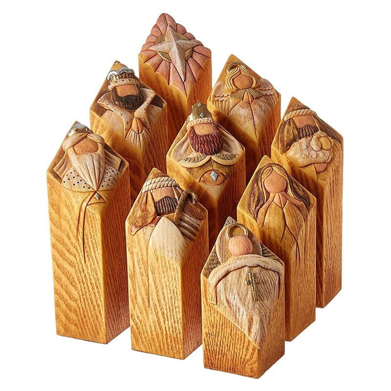 Elegant Christmas Nativity Pillar Figures Set of 9 for Decor - Nalani - UK Fashion Clothing and Decor
