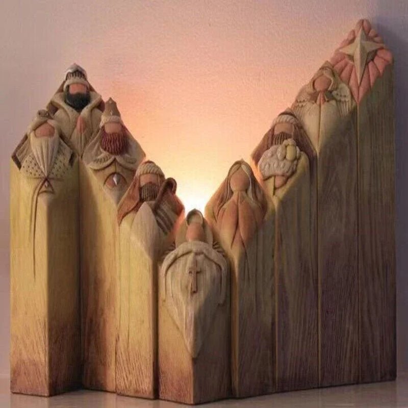 Elegant Christmas Nativity Pillar Figures Set of 9 for Decor - Nalani - UK Fashion Clothing and Decor