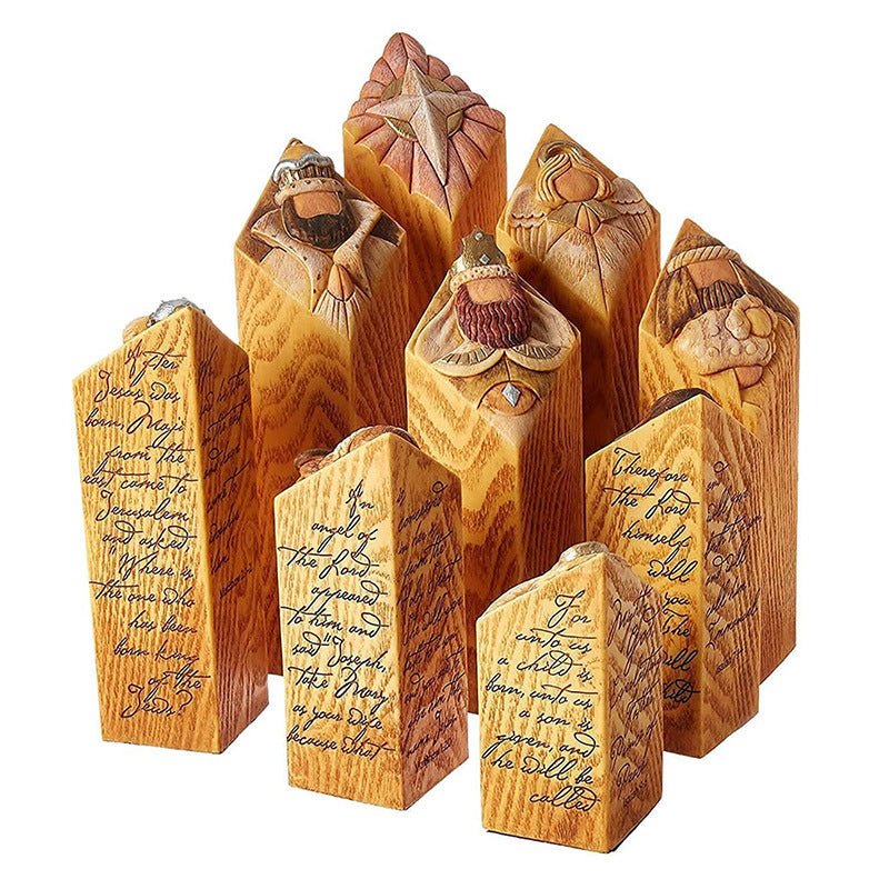 Elegant Christmas Nativity Pillar Figures Set of 9 for Decor - Nalani - UK Fashion Clothing and Decor