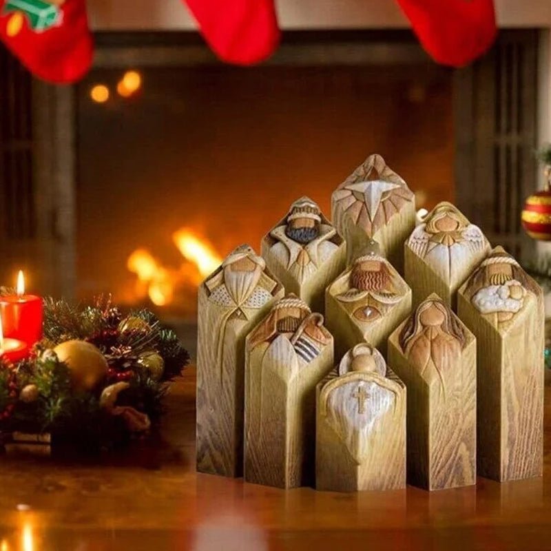 Elegant Christmas Nativity Pillar Figures Set of 9 for Decor - Nalani - UK Fashion Clothing and Decor