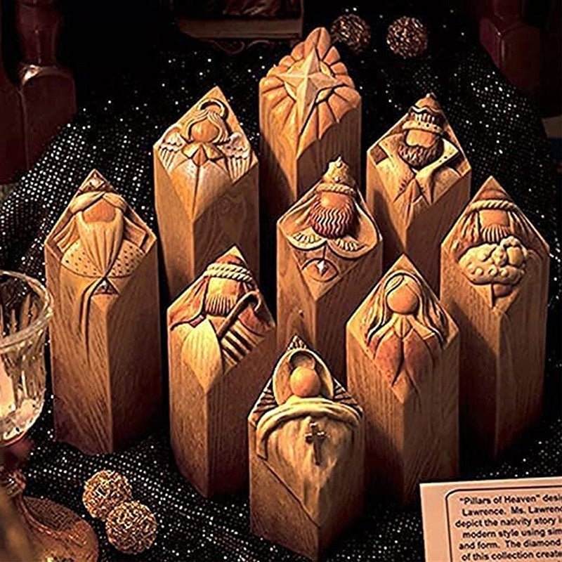Elegant Christmas Nativity Pillar Figures Set of 9 for Decor - Nalani - UK Fashion Clothing and Decor