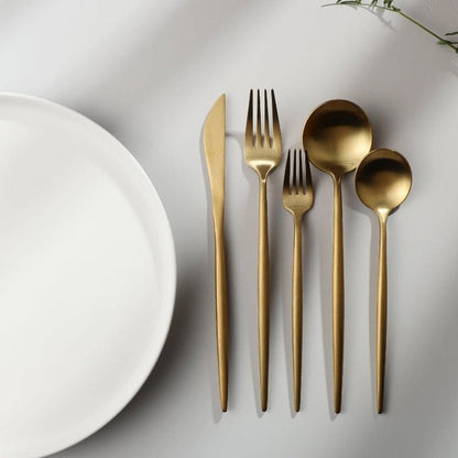 Elegant Golden Minimalist Cutlery Set For Modern Dining - Nalani - UK Fashion Clothing and Decor