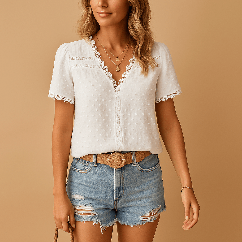 Elegant Lace V - Neck Blouse For Work And Occasions Everyday - Nalani - UK and AUS Fashion Clothing and Decor