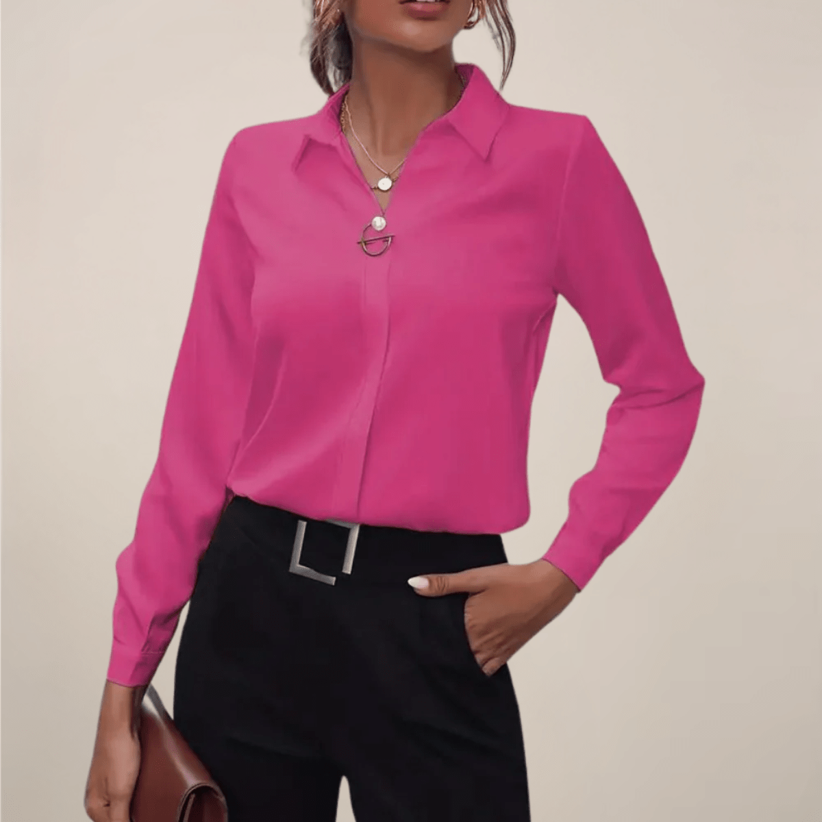 Elegant Long Sleeve Collar Blouse for Office and Evening Wear - Nalani - UK and AUS Fashion Clothing and Decor