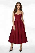 Elegant Women's Midi Dress with Corset Bodice and Thin Straps Ceremony Dress - Nalani - UK and AUS Fashion Clothing and Decor