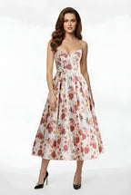 Elegant Women's Midi Dress with Corset Bodice and Thin Straps Ceremony Dress - Nalani - UK and AUS Fashion Clothing and Decor