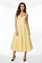 Elegant Women's Midi Dress with Corset Bodice and Thin Straps Ceremony Dress - Nalani - UK and AUS Fashion Clothing and Decor