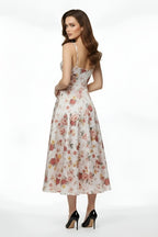 Elegant Women's Midi Dress with Corset Bodice and Thin Straps Ceremony Dress - Nalani - UK and AUS Fashion Clothing and Decor