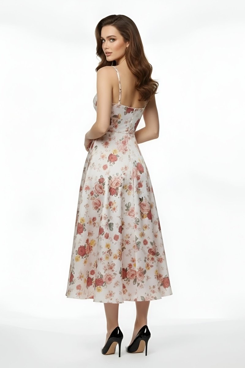 Elegant Women's Midi Dress with Corset Bodice and Thin Straps Ceremony Dress - Nalani - UK and AUS Fashion Clothing and Decor