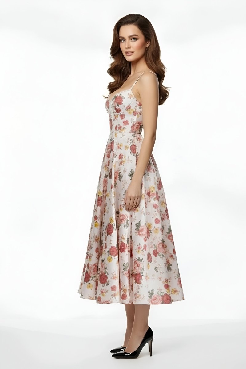 Elegant Women's Midi Dress with Corset Bodice and Thin Straps Ceremony Dress - Nalani - UK and AUS Fashion Clothing and Decor