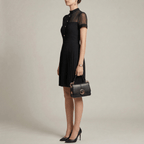 Elegant Women's Pleated Dress with Buttons and High Neck, Short Sleeve Dress - Nalani - UK and AUS Fashion Clothing and Decor