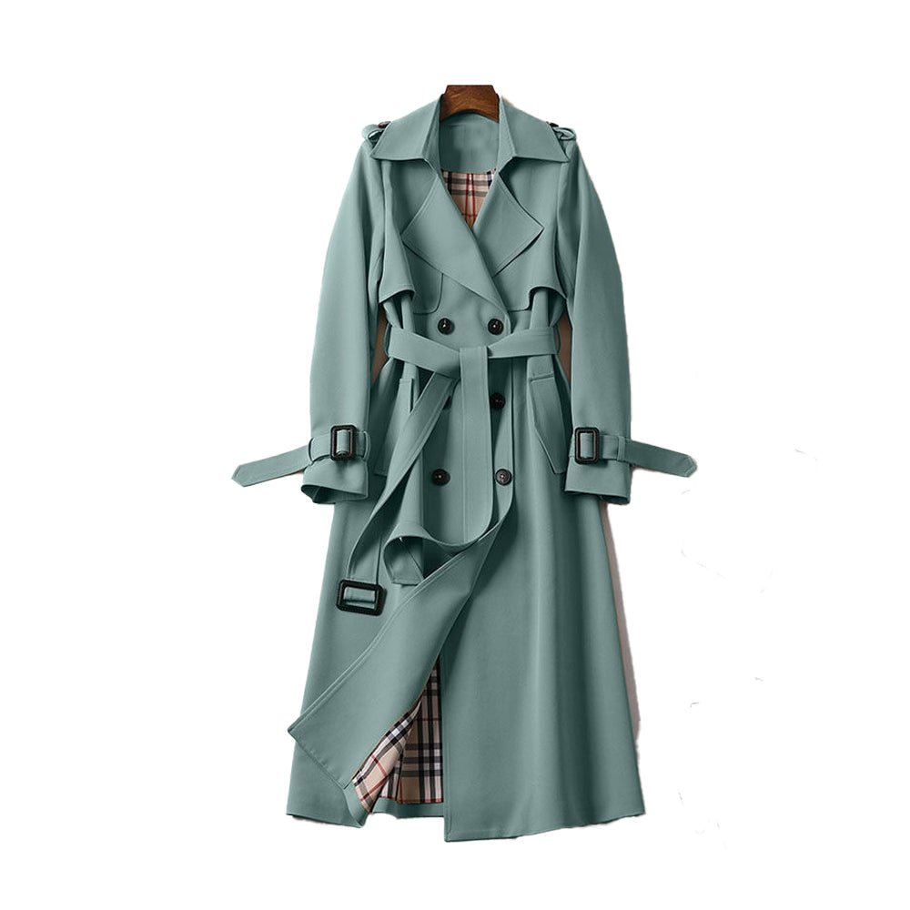 Elegant Womens Trench Coat With Double Button Front Placket - Nalani - UK Fashion Clothing and Decor