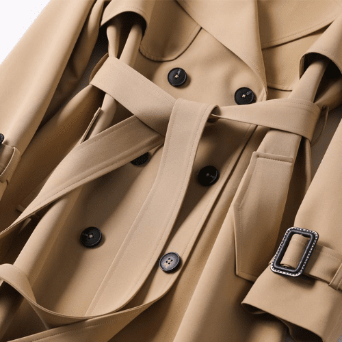 Elegant Womens Trench Coat With Double Button Front Placket - Nalani - UK Fashion Clothing and Decor