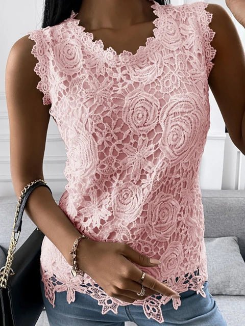 Elise | Women's Sleeveless Round Neck Lace Top | Summer - Nalani - Fashion Clothing and Decor