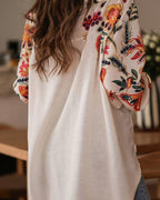 Embroidered Floral Relaxed Linen Shirt With Multicolor Embroidery - Nalani - Fashion Clothing and Decor